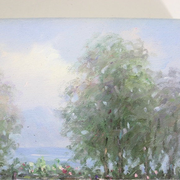 Vintage Oil Painting, Signed, Floral Field Trees Impressionist Small Original - Picture 5 of 8